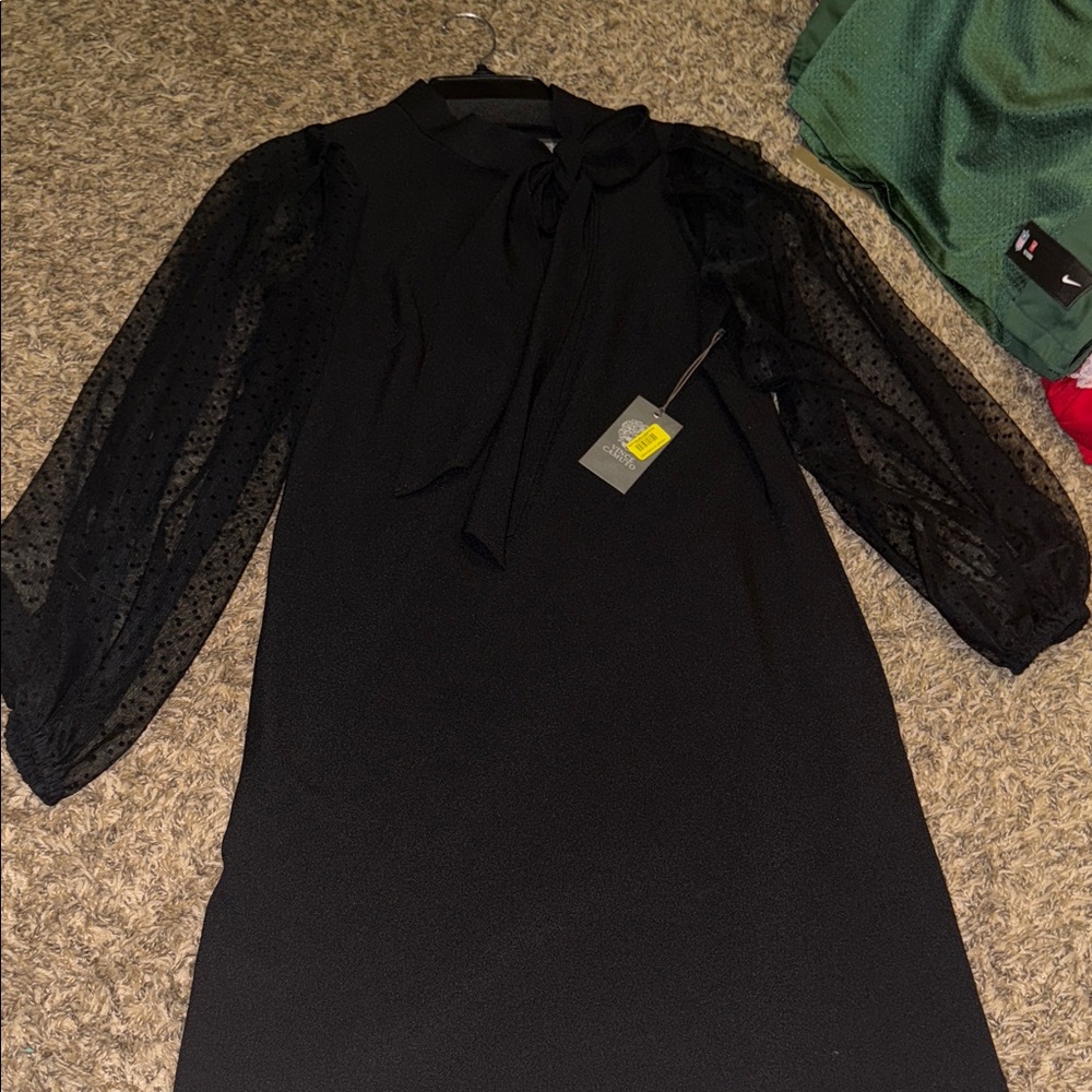 Vince Camuto Black Dress with Sheer Sleeves